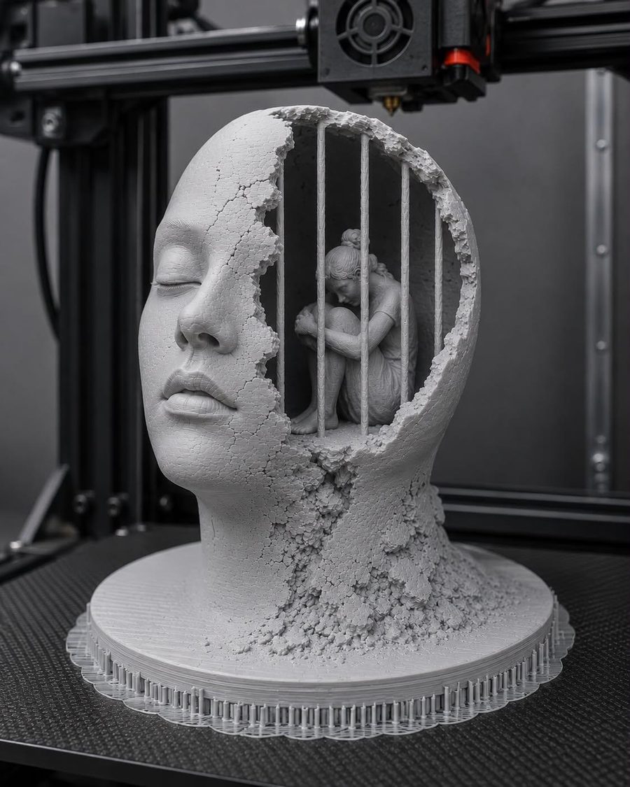 A precision-printed piece straight off the print bed, before hand-finishing begins.